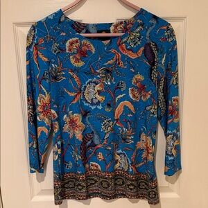 JM Collection Blue Floral 3/4 Sleeve Top PM